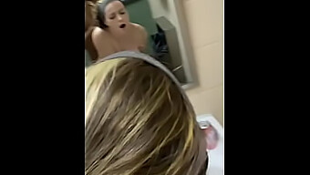 Blond, Brunette, And Long-Haired Babes Get Rough In Public Bathroom