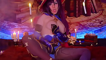 Spectacolul Cosplay Senzual Al Monei Megistus Cu Un Fund Seducător