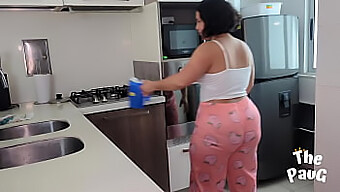 Young Latina Roommate Gets Down And Dirty In Kitchen