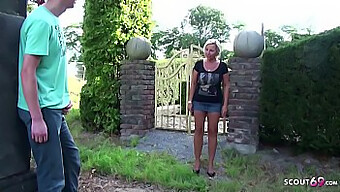 Bi Jenny'S Big Natural Tits Bounce While She Helps Son Masturbate In Garden